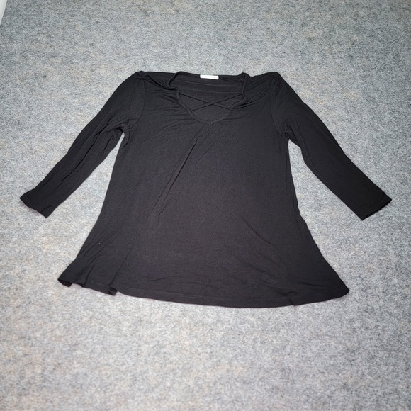 Entro Long Sleeve Tunic Top Criss Cross‎ Neckline Casual Black Medium - Picture 2 of 4